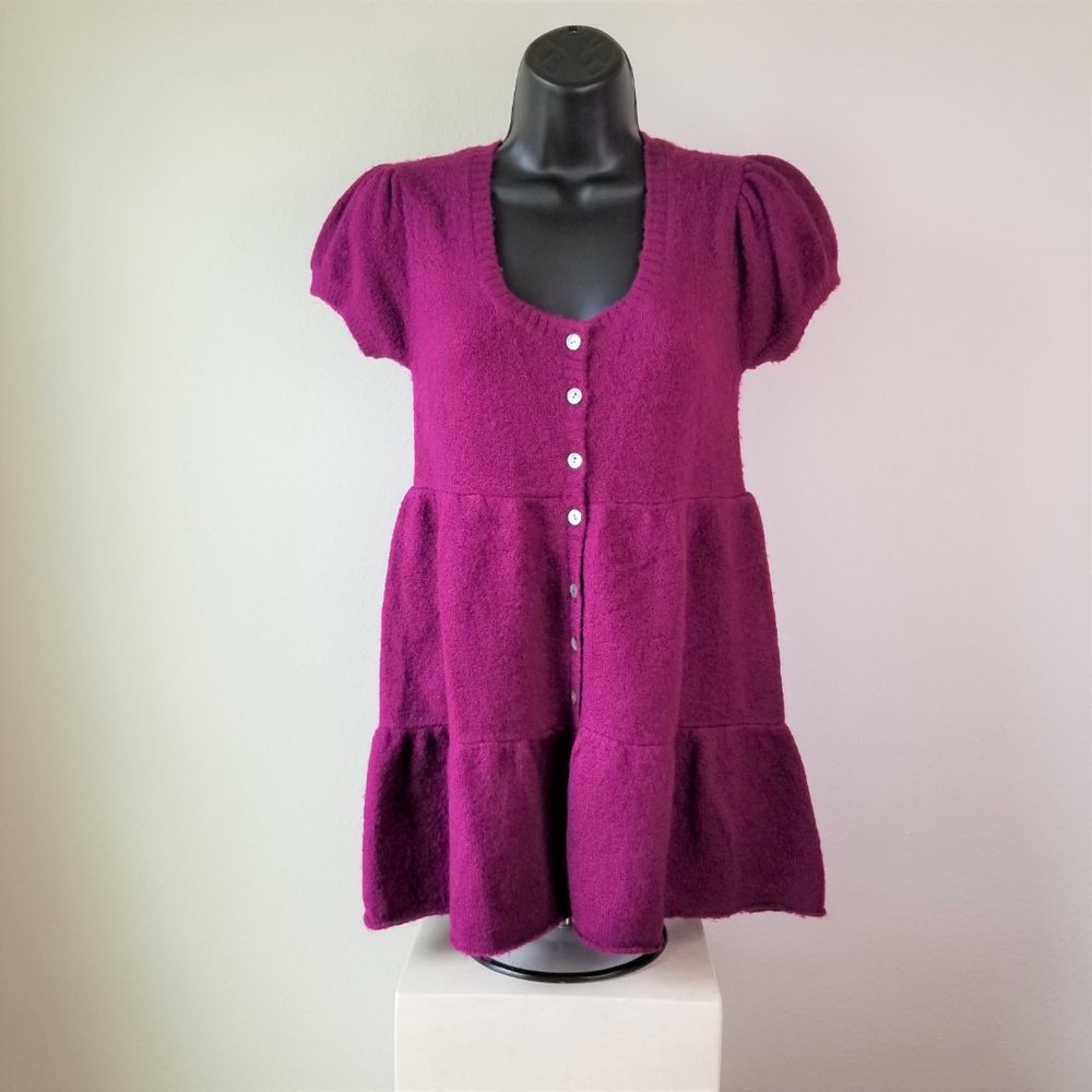 Love Rocks Button Down Knit Babydoll Sweater Cardigan Short Sleeve